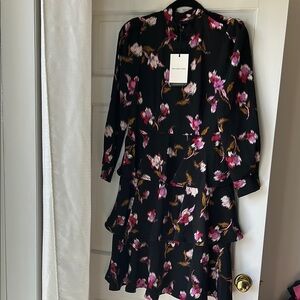 Who What Wear Black and Pink Long Sleeve Dress